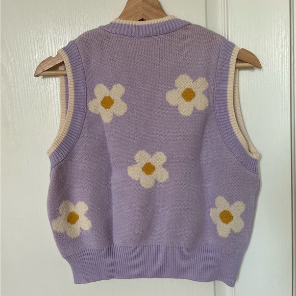 Pull&Bear Purple Floral Knit Sweater Vest - Picture 4 of 5